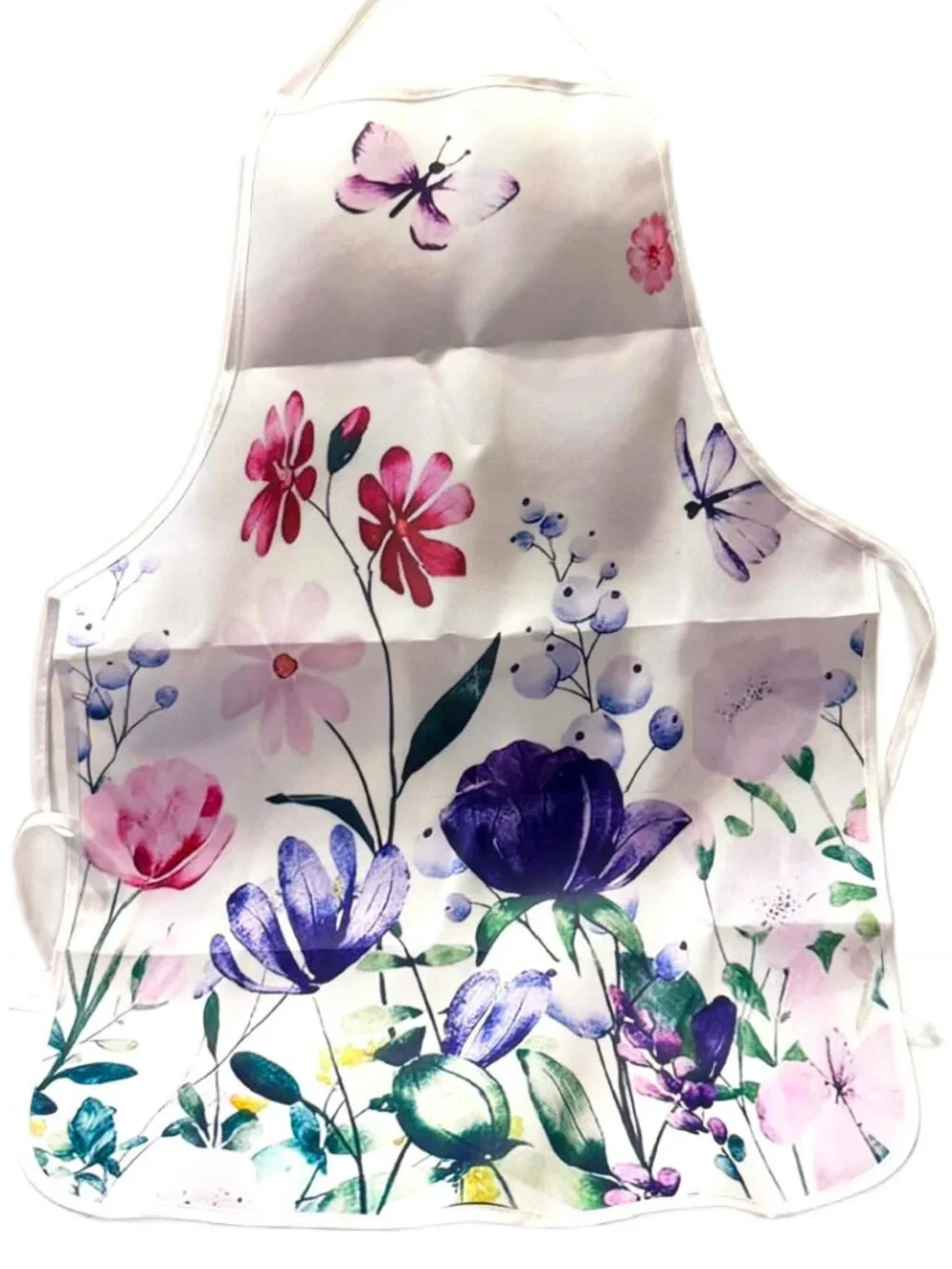 White / Purple Floral Apron Kitchen BBQ Baking Crafting Gardening NWT